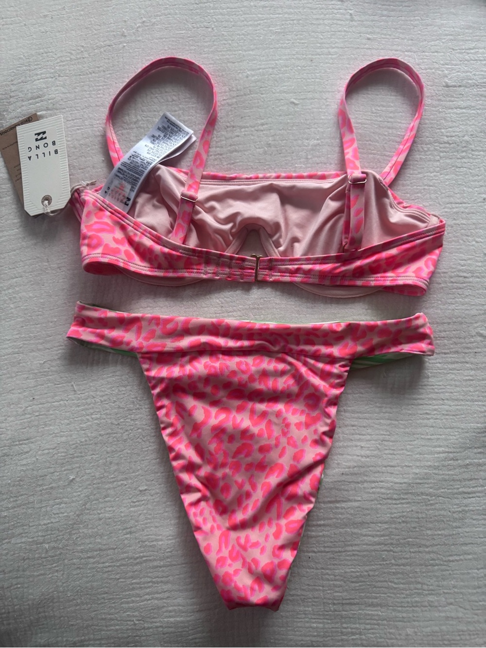 Billabong Neon Pink Coral Print Bikini Set Large top Small bottom - Picture 2 of 3